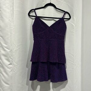 Lulus Remarkable Sparkle Purple Multi Shiny
Tiered Mini Dress, size Medium.